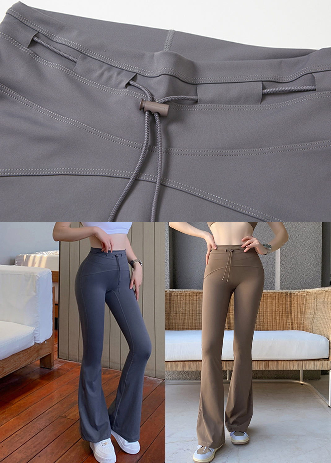 Grey Drawstring Butt Scrunch Flare Yoga Pants