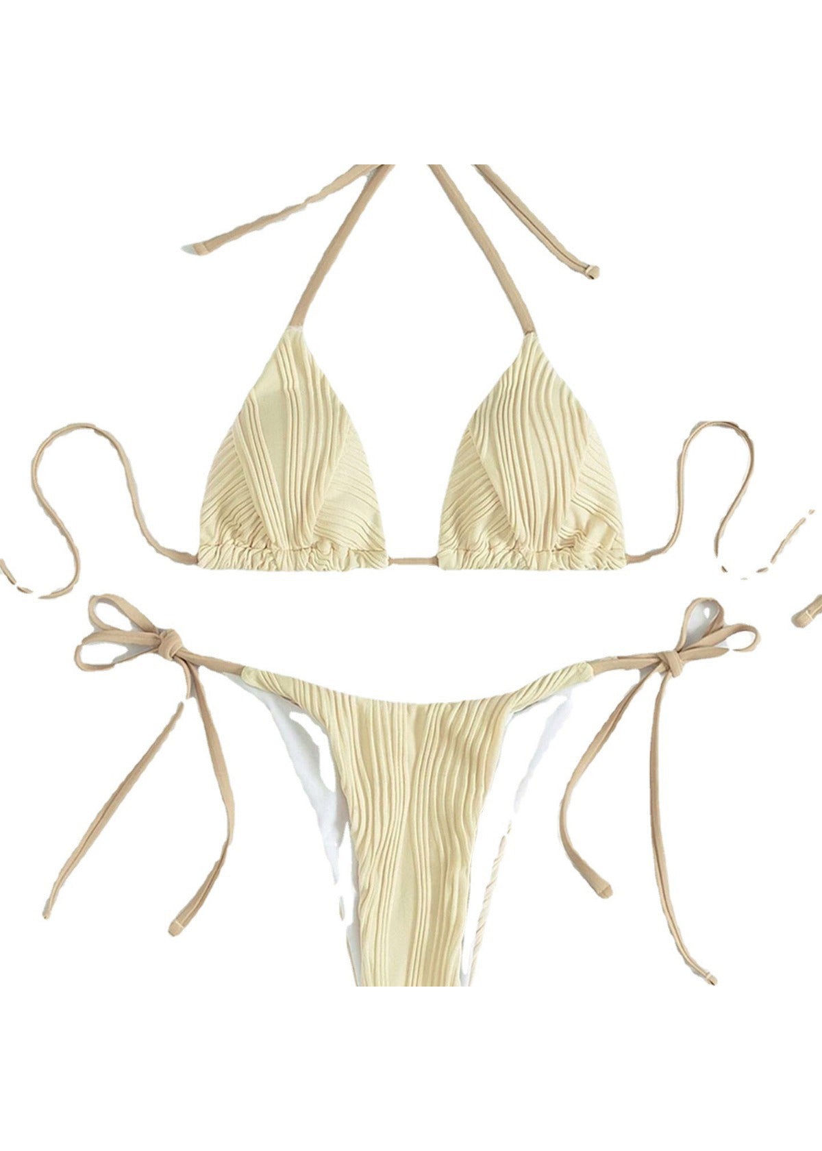 Sexy Apricot Striped Bikini Lace Up Swimwear Set
