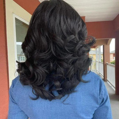 100% Human Hair 13x1 HD Lace Wig Natural Balck Wave Bob Hair