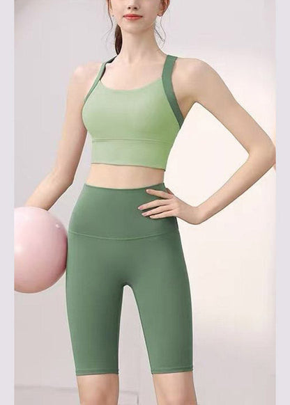 Beautiful Green Patchwork Sports Bra And Leggings Set Suit Running Leggings