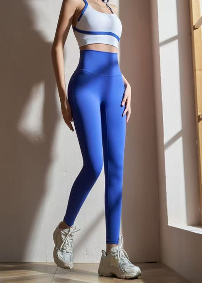 Boho Blue Tummy Control Patchwork Sports Bra And Leggings Set Suit