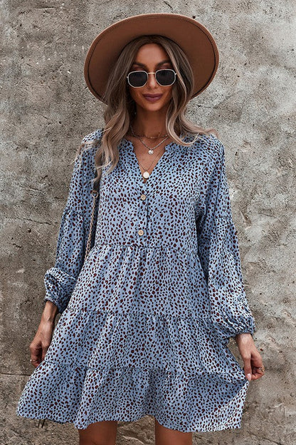 Blue Leopard Tiered Dress