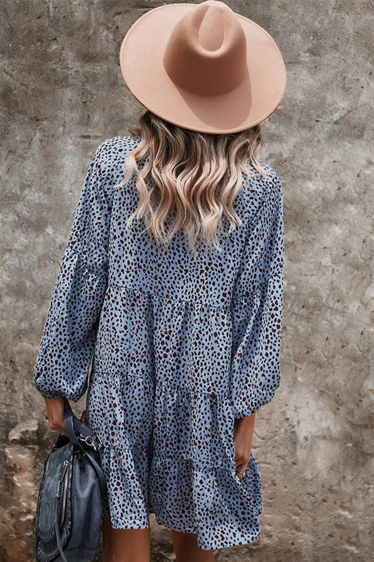 Blue Leopard Tiered Dress
