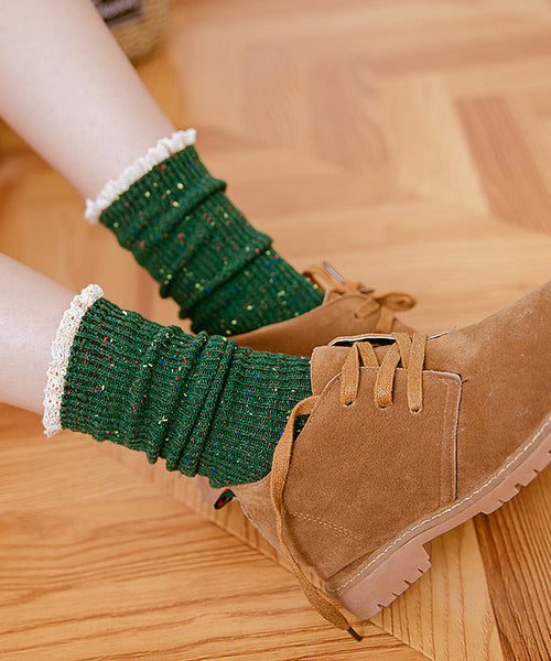 Japanese Autumn And Winter Lace Patchwork Mid Calf Socks