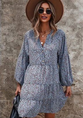 Blue Leopard Tiered Dress